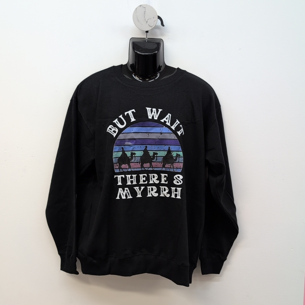 Zuni Sportswear But Wait There's Myrrh Graphic Print Sweatshirt Large Black